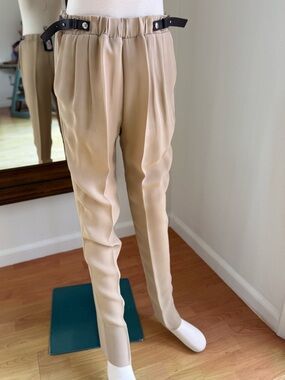 Beige High-Waist Tapered Trousers